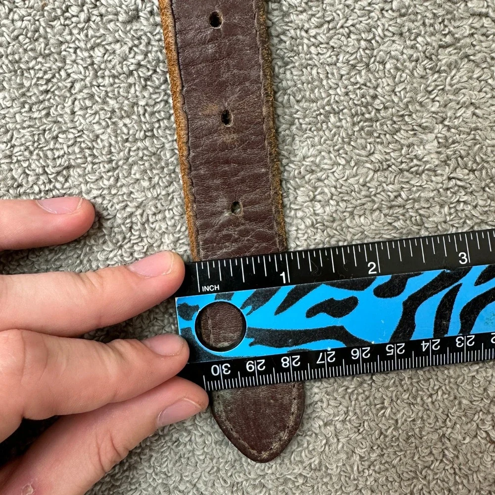 Industria Argentina Brown Leather Striped Canvas Belt Brass D-Ring Size 44 110